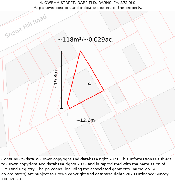 4, OWRAM STREET, DARFIELD, BARNSLEY, S73 9LS: Plot and title map