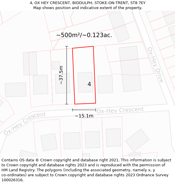 4, OX HEY CRESCENT, BIDDULPH, STOKE-ON-TRENT, ST8 7EY: Plot and title map