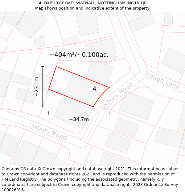 4, OXBURY ROAD, WATNALL, NOTTINGHAM, NG16 1JP: Plot and title map