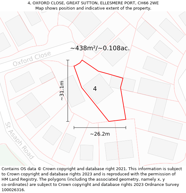 4, OXFORD CLOSE, GREAT SUTTON, ELLESMERE PORT, CH66 2WE: Plot and title map