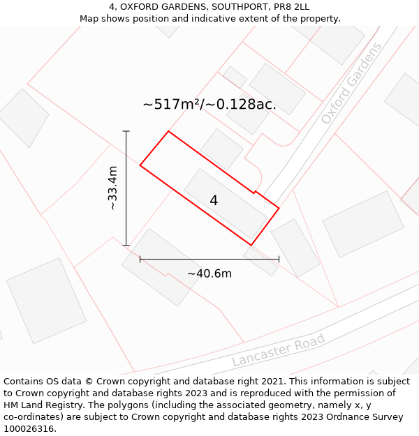 4, OXFORD GARDENS, SOUTHPORT, PR8 2LL: Plot and title map