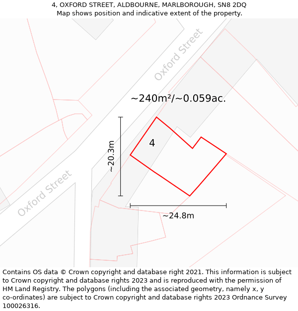 4, OXFORD STREET, ALDBOURNE, MARLBOROUGH, SN8 2DQ: Plot and title map