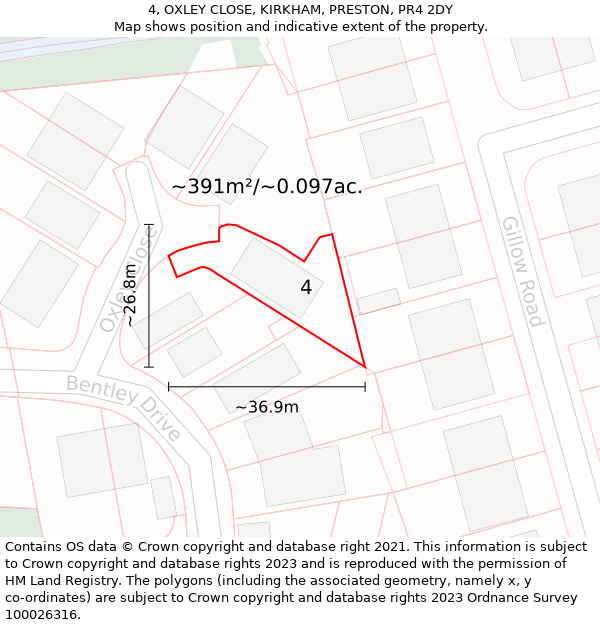 4, OXLEY CLOSE, KIRKHAM, PRESTON, PR4 2DY: Plot and title map