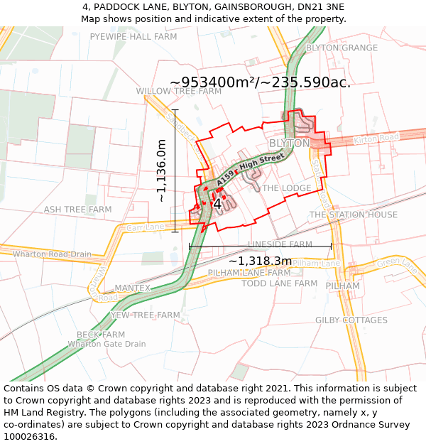 4, PADDOCK LANE, BLYTON, GAINSBOROUGH, DN21 3NE: Plot and title map