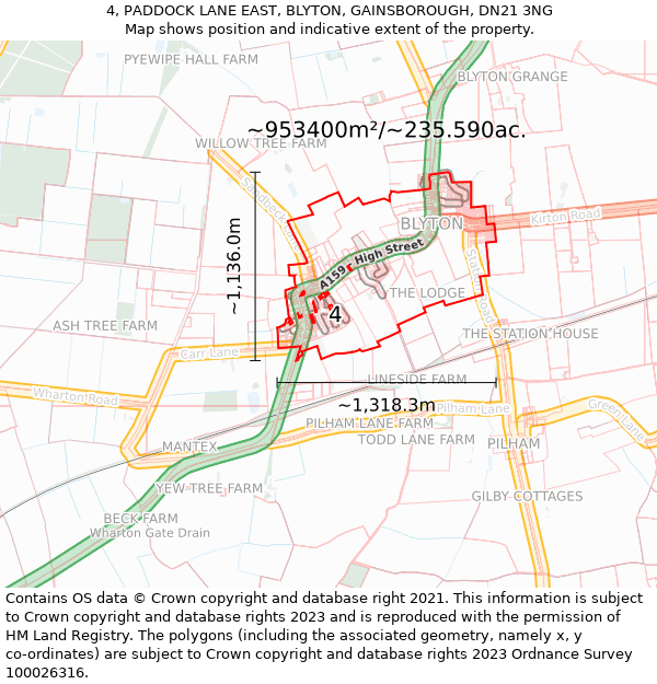 4, PADDOCK LANE EAST, BLYTON, GAINSBOROUGH, DN21 3NG: Plot and title map