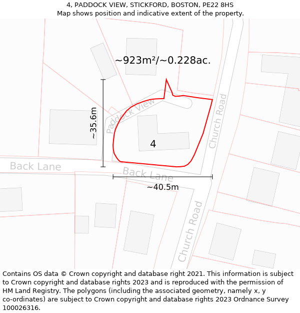 4, PADDOCK VIEW, STICKFORD, BOSTON, PE22 8HS: Plot and title map