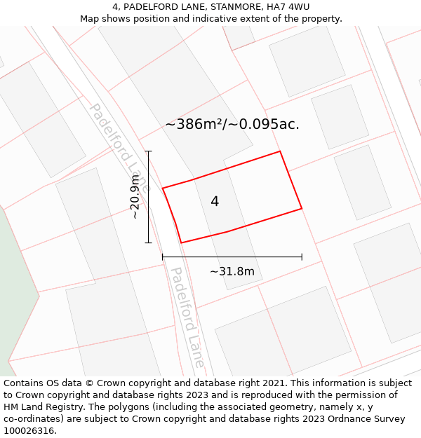 4, PADELFORD LANE, STANMORE, HA7 4WU: Plot and title map