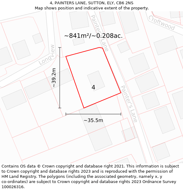 4, PAINTERS LANE, SUTTON, ELY, CB6 2NS: Plot and title map