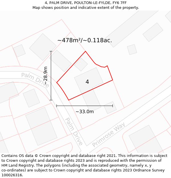 4, PALM DRIVE, POULTON-LE-FYLDE, FY6 7FF: Plot and title map