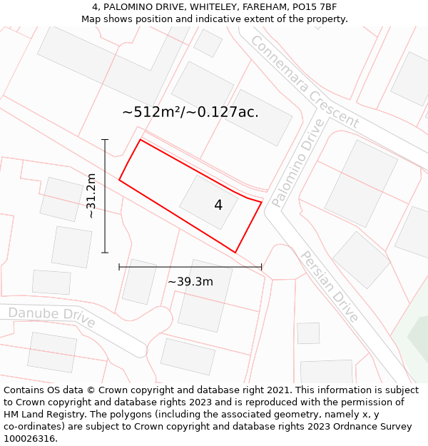 4, PALOMINO DRIVE, WHITELEY, FAREHAM, PO15 7BF: Plot and title map