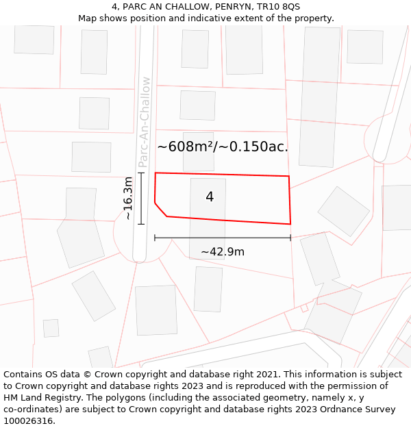 4, PARC AN CHALLOW, PENRYN, TR10 8QS: Plot and title map