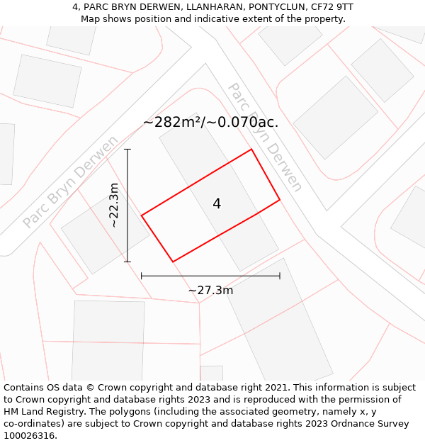 4, PARC BRYN DERWEN, LLANHARAN, PONTYCLUN, CF72 9TT: Plot and title map