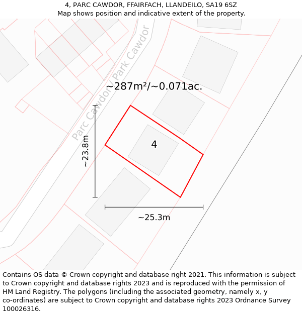 4, PARC CAWDOR, FFAIRFACH, LLANDEILO, SA19 6SZ: Plot and title map