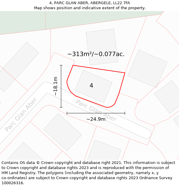 4, PARC GLAN ABER, ABERGELE, LL22 7FA: Plot and title map