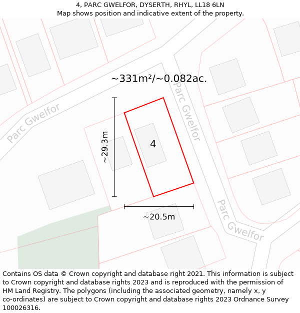 4, PARC GWELFOR, DYSERTH, RHYL, LL18 6LN: Plot and title map