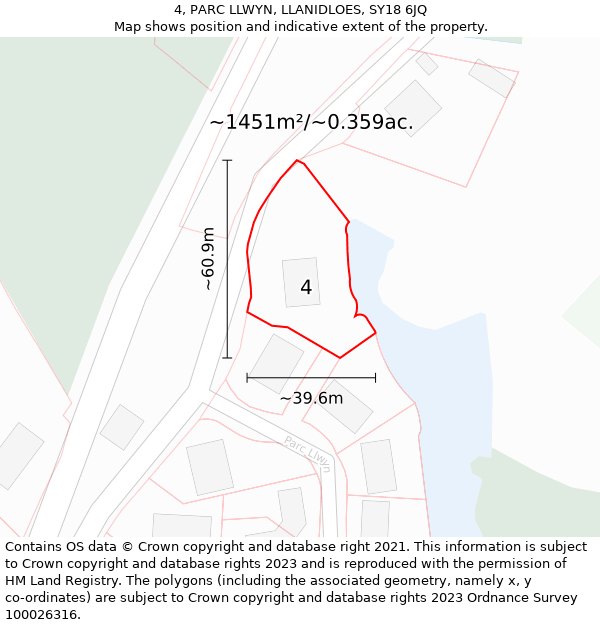 4, PARC LLWYN, LLANIDLOES, SY18 6JQ: Plot and title map