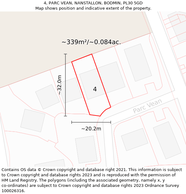 4, PARC VEAN, NANSTALLON, BODMIN, PL30 5GD: Plot and title map