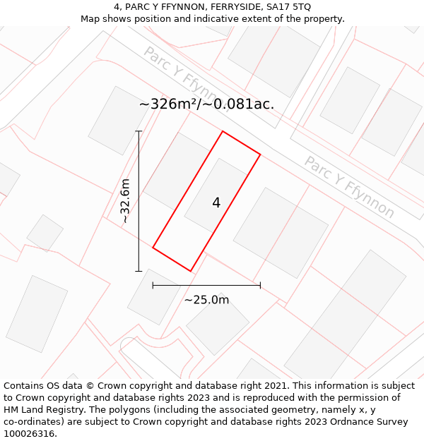 4, PARC Y FFYNNON, FERRYSIDE, SA17 5TQ: Plot and title map