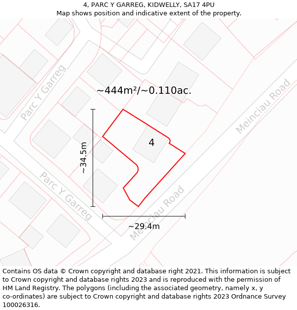 4, PARC Y GARREG, KIDWELLY, SA17 4PU: Plot and title map