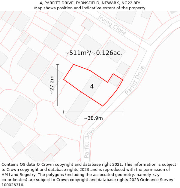 4, PARFITT DRIVE, FARNSFIELD, NEWARK, NG22 8FA: Plot and title map