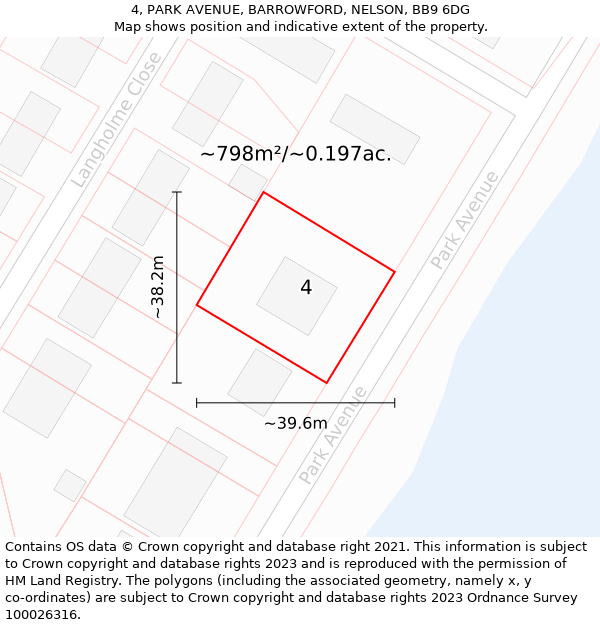 4, PARK AVENUE, BARROWFORD, NELSON, BB9 6DG: Plot and title map