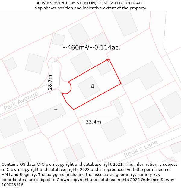 4, PARK AVENUE, MISTERTON, DONCASTER, DN10 4DT: Plot and title map