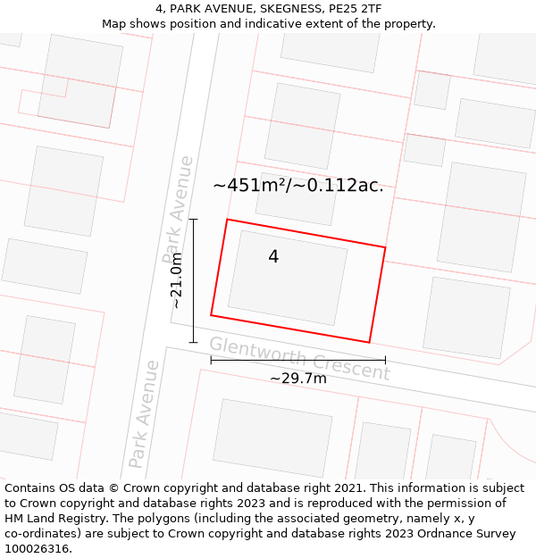 4, PARK AVENUE, SKEGNESS, PE25 2TF: Plot and title map