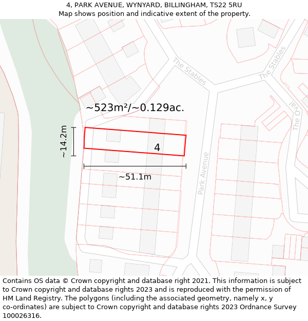 4, PARK AVENUE, WYNYARD, BILLINGHAM, TS22 5RU: Plot and title map