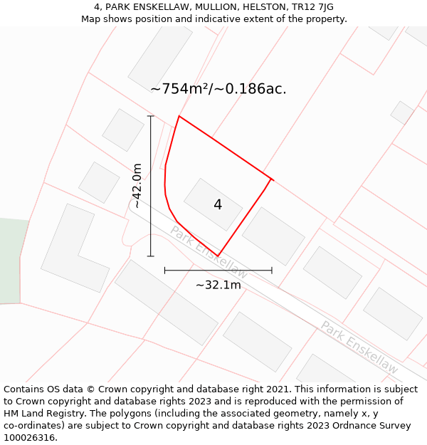 4, PARK ENSKELLAW, MULLION, HELSTON, TR12 7JG: Plot and title map