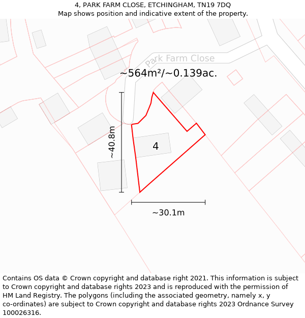 4, PARK FARM CLOSE, ETCHINGHAM, TN19 7DQ: Plot and title map