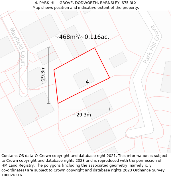 4, PARK HILL GROVE, DODWORTH, BARNSLEY, S75 3LX: Plot and title map