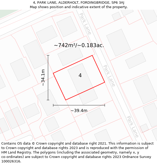 4, PARK LANE, ALDERHOLT, FORDINGBRIDGE, SP6 3AJ: Plot and title map