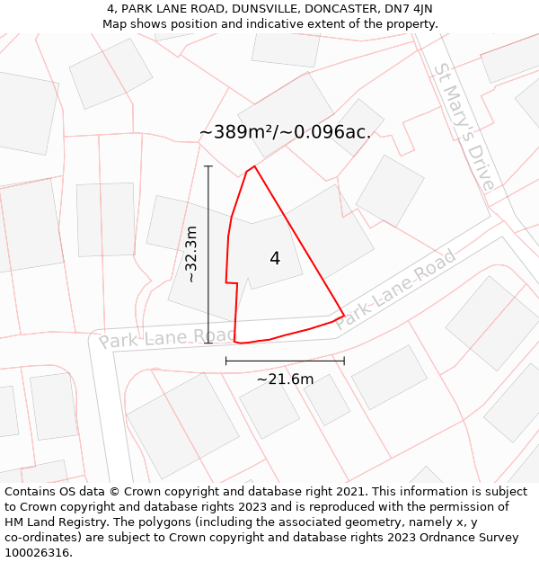 4, PARK LANE ROAD, DUNSVILLE, DONCASTER, DN7 4JN: Plot and title map