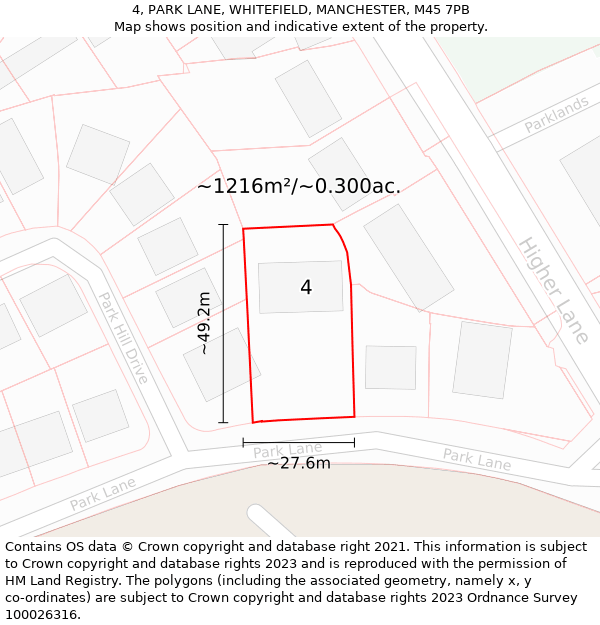 4, PARK LANE, WHITEFIELD, MANCHESTER, M45 7PB: Plot and title map