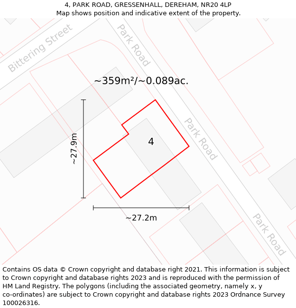 4, PARK ROAD, GRESSENHALL, DEREHAM, NR20 4LP: Plot and title map