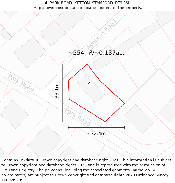 4, PARK ROAD, KETTON, STAMFORD, PE9 3SL: Plot and title map