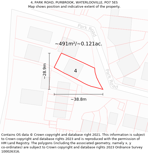 4, PARK ROAD, PURBROOK, WATERLOOVILLE, PO7 5ES: Plot and title map