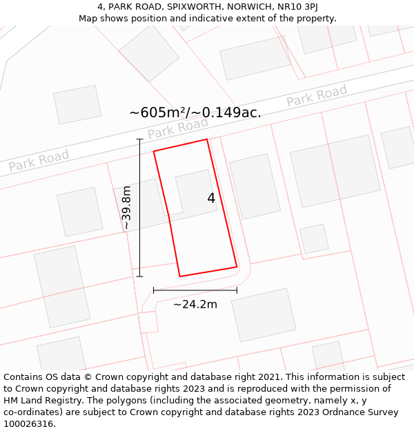 4, PARK ROAD, SPIXWORTH, NORWICH, NR10 3PJ: Plot and title map