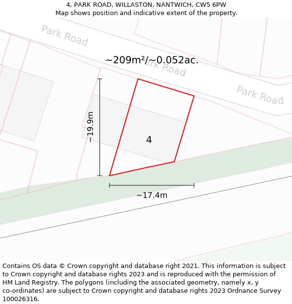 4, PARK ROAD, WILLASTON, NANTWICH, CW5 6PW: Plot and title map