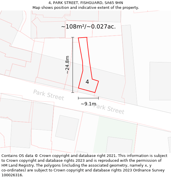 4, PARK STREET, FISHGUARD, SA65 9HN: Plot and title map