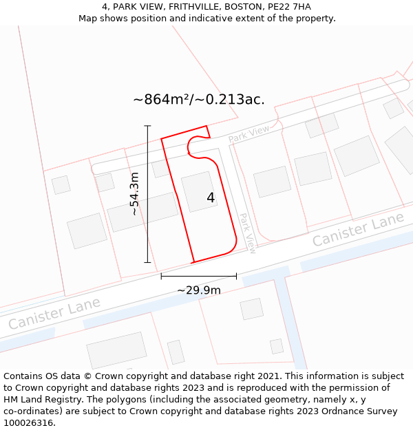 4, PARK VIEW, FRITHVILLE, BOSTON, PE22 7HA: Plot and title map