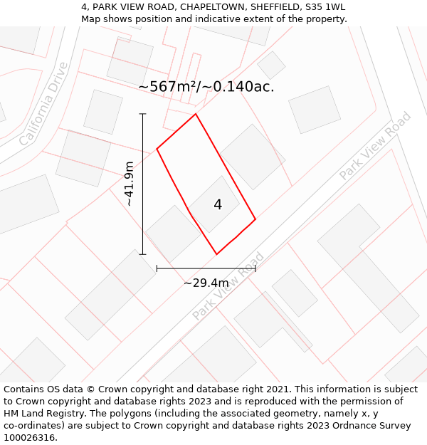 4, PARK VIEW ROAD, CHAPELTOWN, SHEFFIELD, S35 1WL: Plot and title map