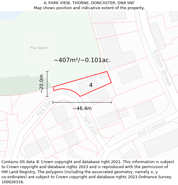 4, PARK VIEW, THORNE, DONCASTER, DN8 5NF: Plot and title map