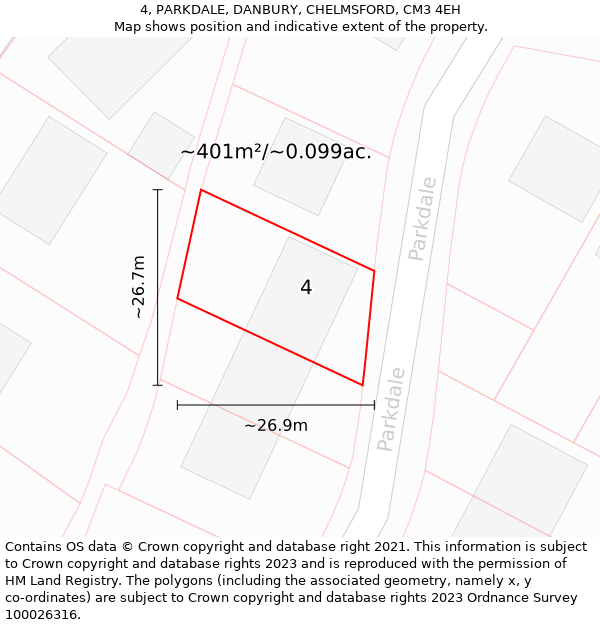 4, PARKDALE, DANBURY, CHELMSFORD, CM3 4EH: Plot and title map