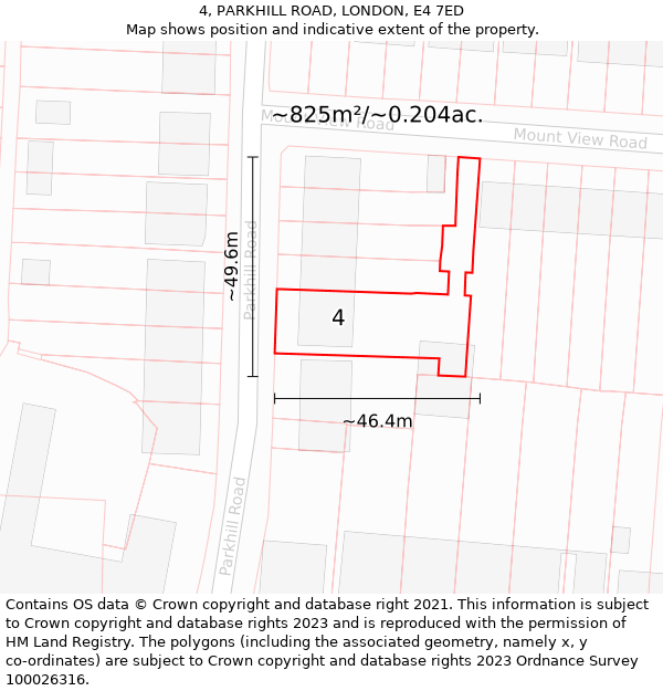 4, PARKHILL ROAD, LONDON, E4 7ED: Plot and title map