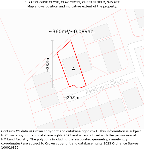 4, PARKHOUSE CLOSE, CLAY CROSS, CHESTERFIELD, S45 9RF: Plot and title map