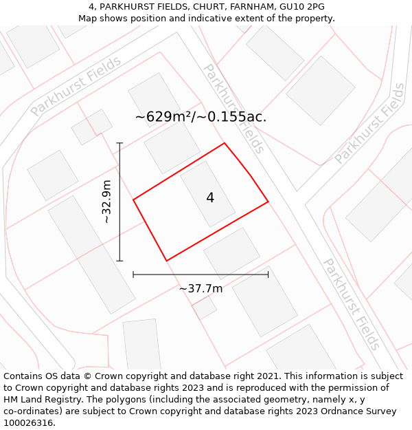 4, PARKHURST FIELDS, CHURT, FARNHAM, GU10 2PG: Plot and title map