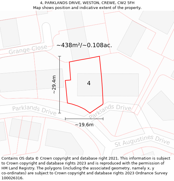 4, PARKLANDS DRIVE, WESTON, CREWE, CW2 5FH: Plot and title map