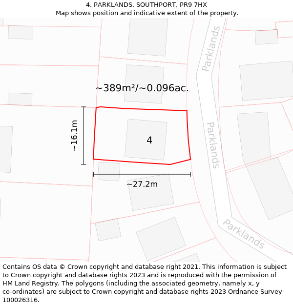 4, PARKLANDS, SOUTHPORT, PR9 7HX: Plot and title map