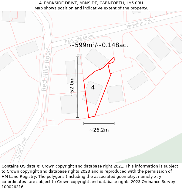 4, PARKSIDE DRIVE, ARNSIDE, CARNFORTH, LA5 0BU: Plot and title map